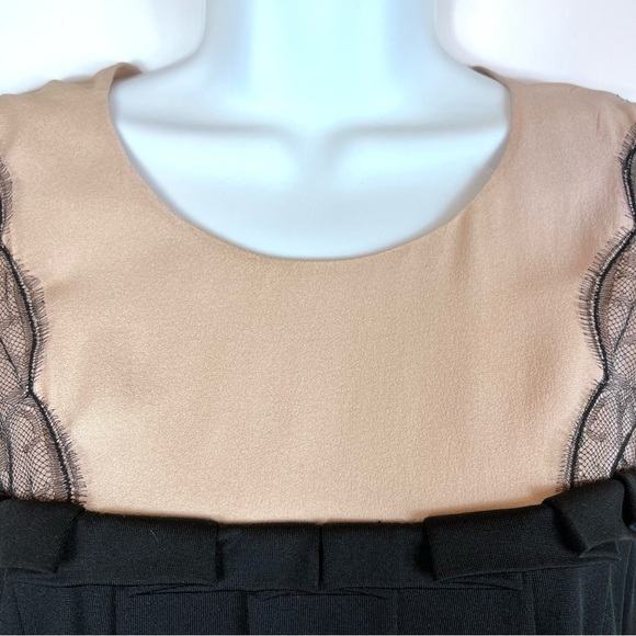 3.1 Philip Lim Silk Pleated Tan Black Top Blouse Size Large - Picture 5 of 13